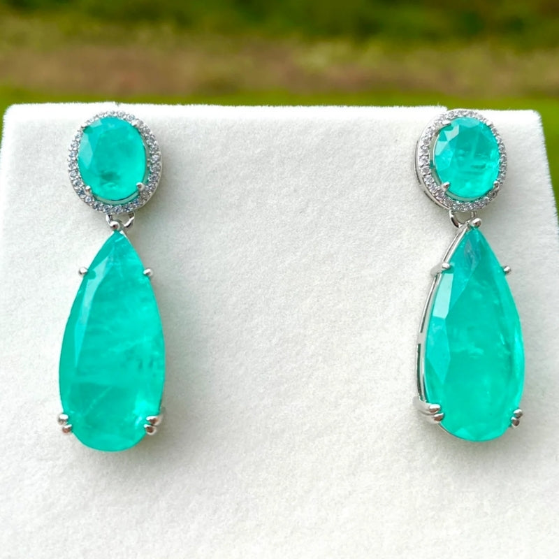 16Ct Pear Cut Blue Sapphire Drop Earrings-Miusejewelry