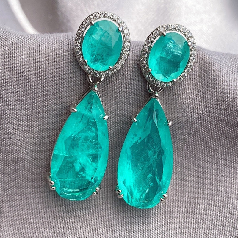 16Ct Pear Cut Blue Sapphire Drop Earrings-Miusejewelry
