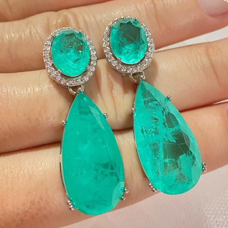 16Ct Pear Cut Blue Sapphire Drop Earrings-Miusejewelry