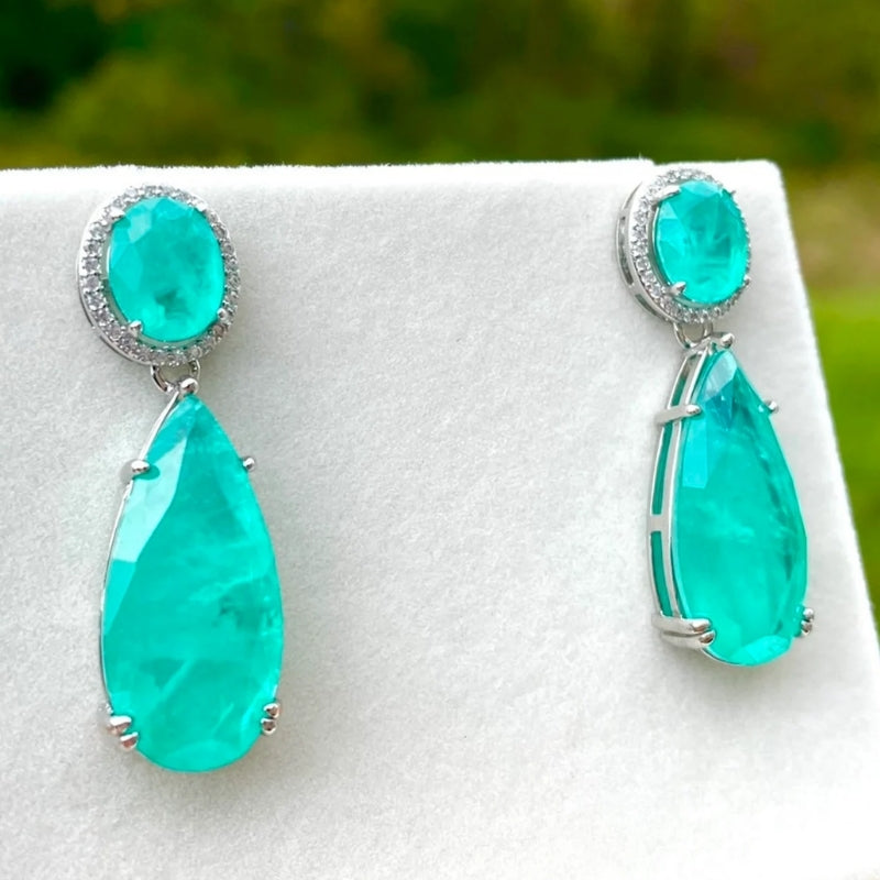 16Ct Pear Cut Blue Sapphire Drop Earrings-Miusejewelry
