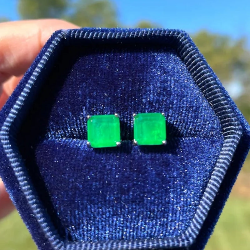 10Ct Asscher Cut Green Sapphire Stud Earrings-Miusejewelry