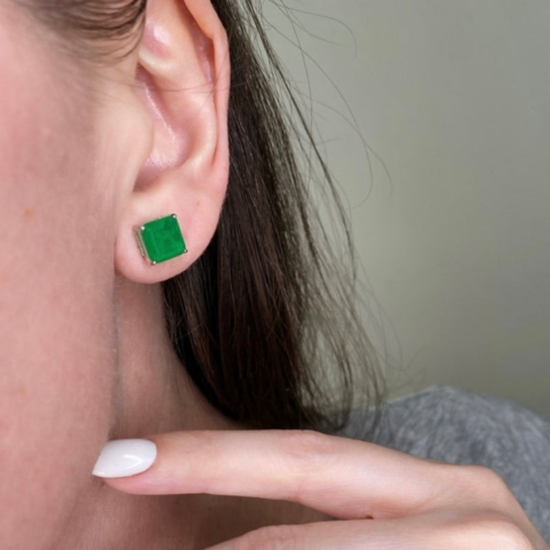 10Ct Asscher Cut Green Sapphire Stud Earrings-Miusejewelry