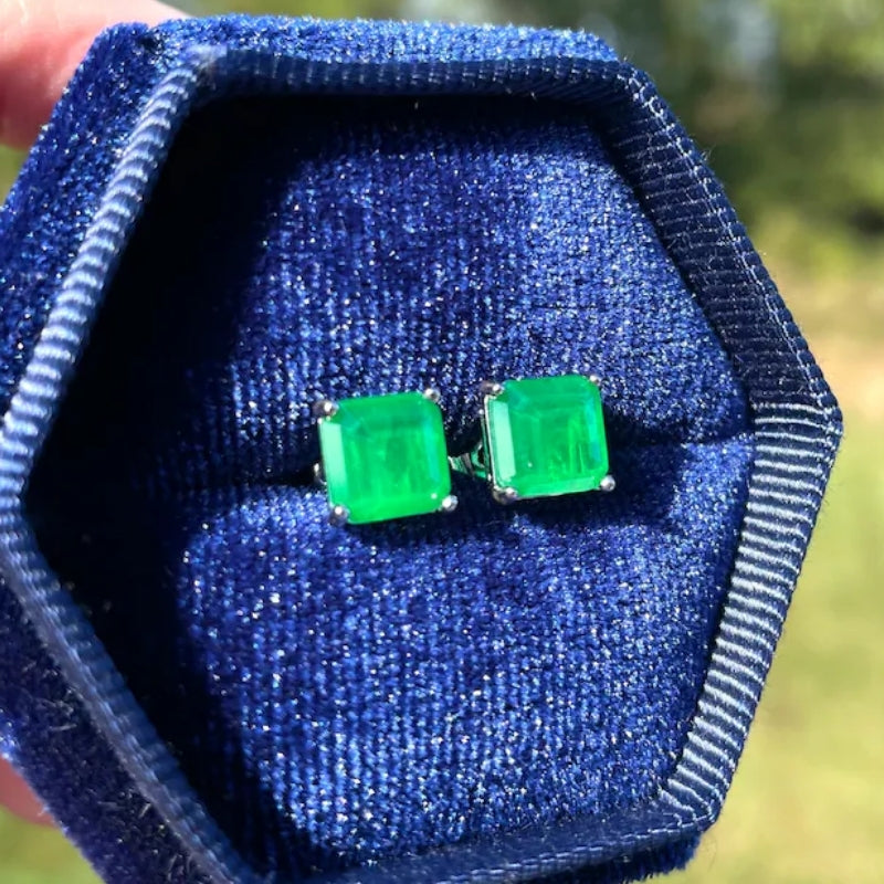 10Ct Asscher Cut Green Sapphire Stud Earrings-Miusejewelry