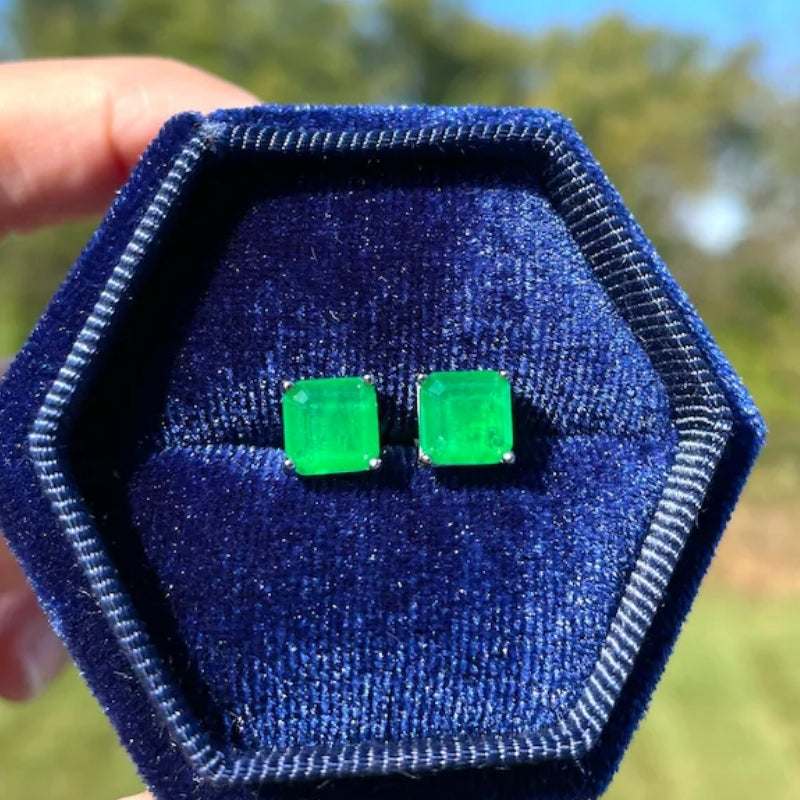 10Ct Asscher Cut Green Sapphire Stud Earrings-Miusejewelry
