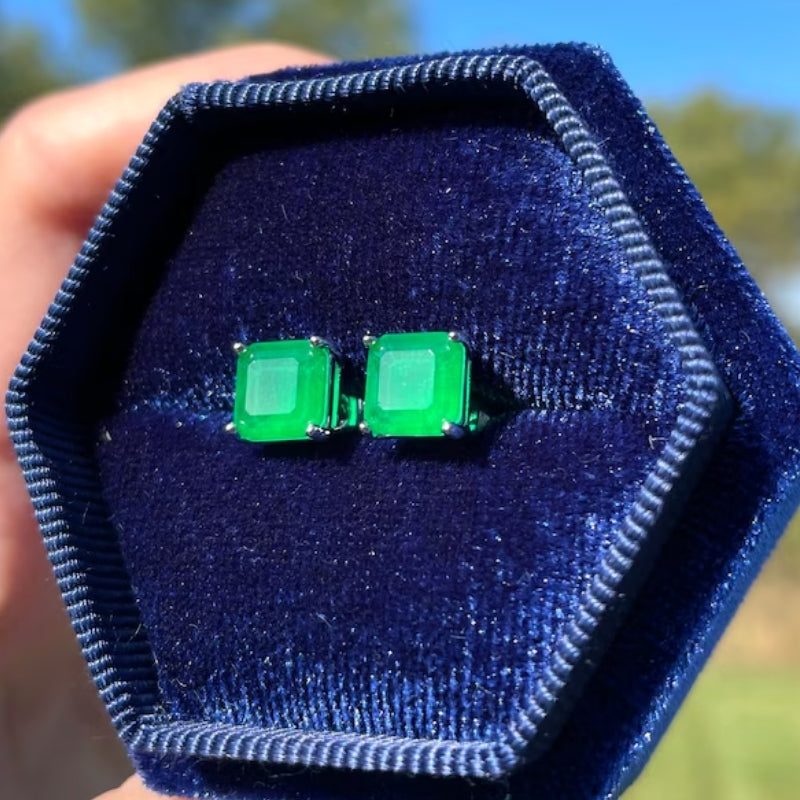 10Ct Asscher Cut Green Sapphire Stud Earrings-Miusejewelry