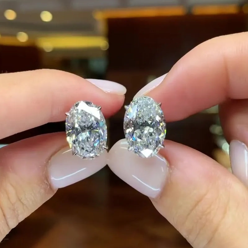 9Ct Oval Cut White Sapphire Stud Earrings-Miusejewelry