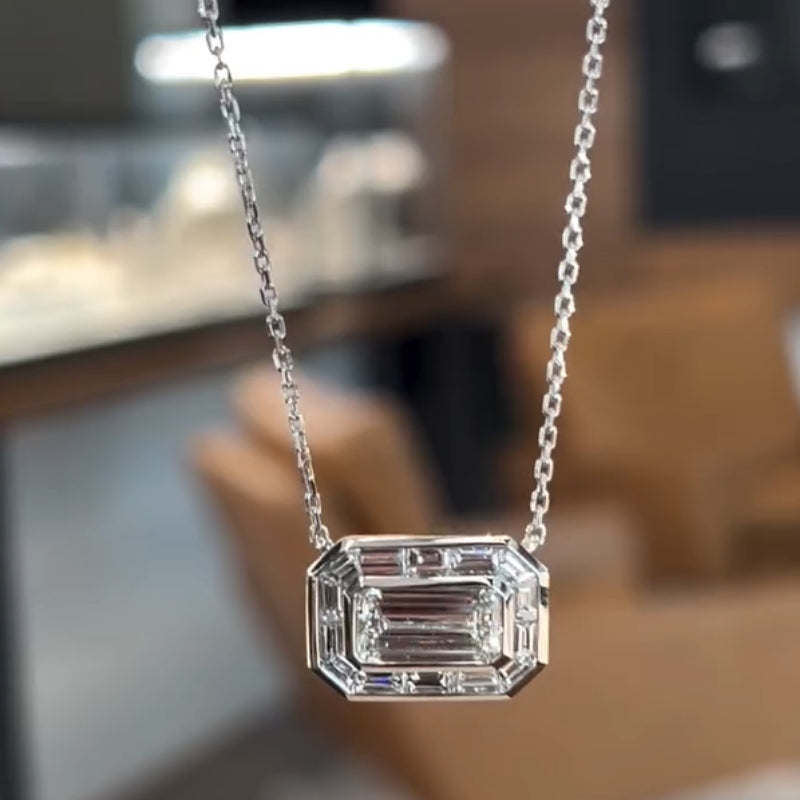13Ct Baguette Cut White Sapphire Silver Necklace-Miusejewelry