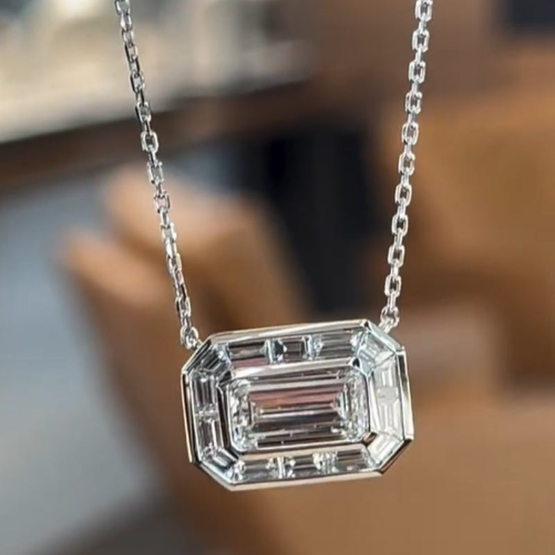 13Ct Baguette Cut White Sapphire Silver Necklace-Miusejewelry