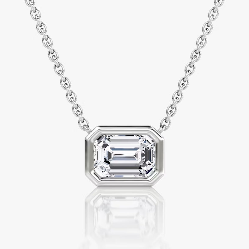 13Ct Baguette Cut White Sapphire Silver Necklace-Miusejewelry