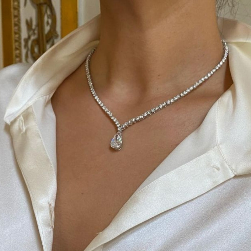 28Ct Pear Cut White Sapphire Silver Necklace-Miusejewelry