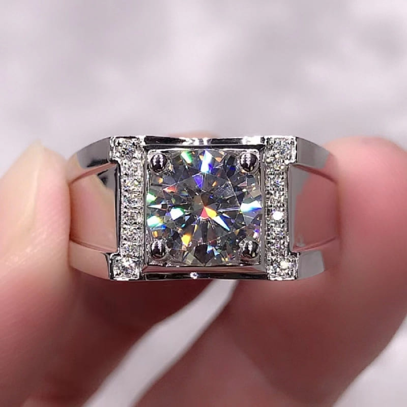 12Ct Round Cut White Sapphire Men's Engagement Ring-Miusejewelry