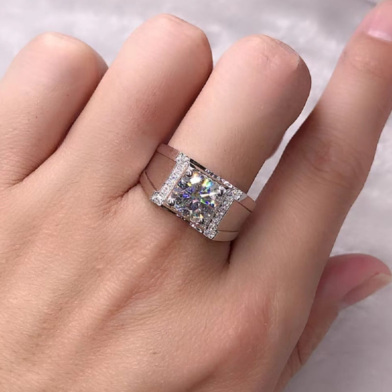 12Ct Round Cut White Sapphire Men's Engagement Ring-Miusejewelry