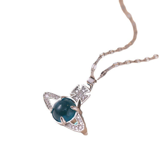 Blue Green Beads Saturn High Sense Necklaces