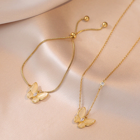 Women's Shell Butterfly Gold-plated Micro Inlaid Zircon Necklaces