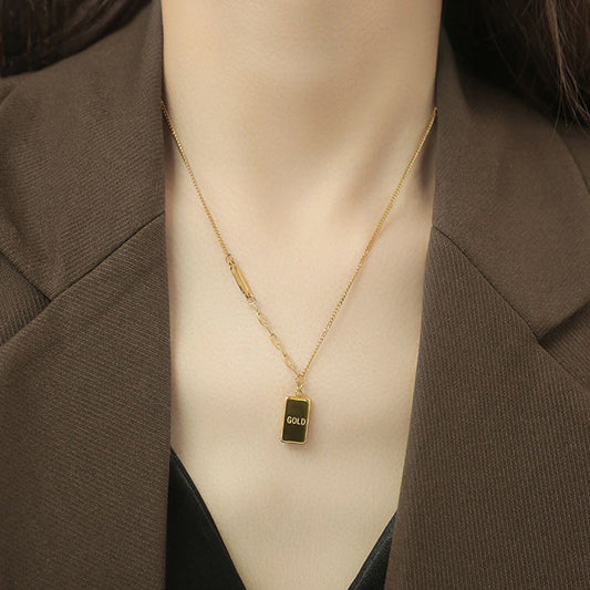 Small Gold Bar Niche Geometric Glossy Pendant Necklaces