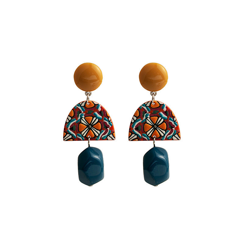 Contrast Color Acrylic Irregular Geometric Personalized Long Eardrops Earrings
