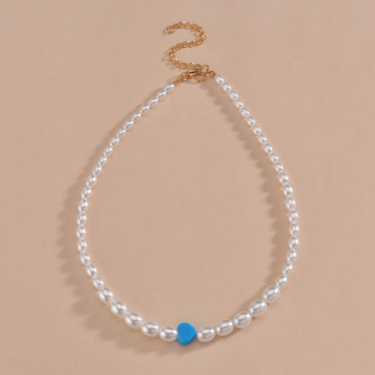 Women's Fashion Blue Resin Love Heart Beaded Necklaces