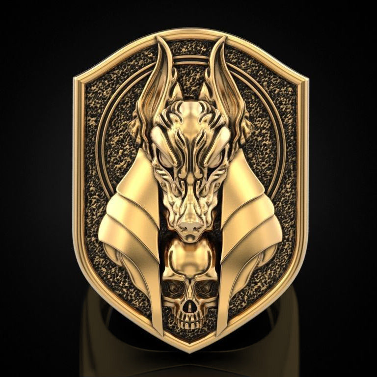 Death Anubis Vintage Hu Wolf Head Body Rings