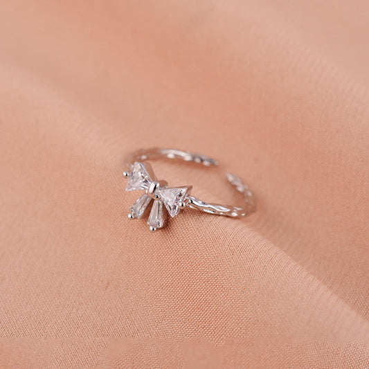 Women's Opening Adjustable Bow Sier Zircon Sweet Rings