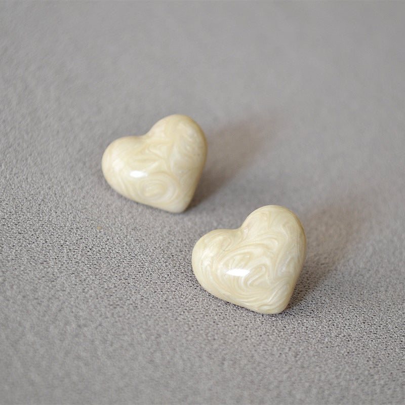 Trendy Vintage Love Heart Pearlescent Enamel Earrings
