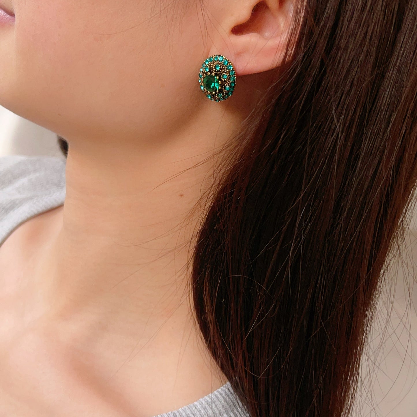 Affordable Luxury Style Green Gemstone French Geometric Earrings