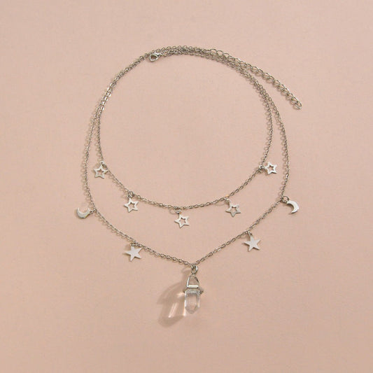 Fashion Iron Star Moon Multilayer Collarbone Hexagon Prism Necklaces