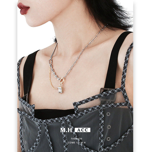 Women's Simple Style Square Diamond Pendant Chain High-grade Necklaces