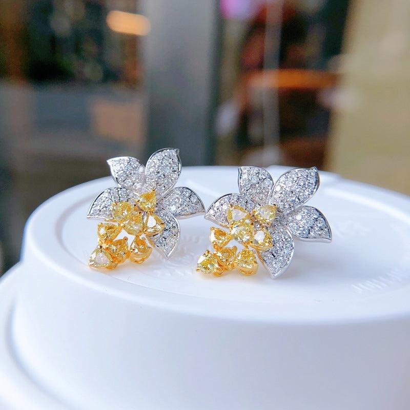 Women's Broadcast Temperament Simulation Citrine Rhinestone Full Diamond Earrings