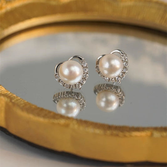 Women's Sterling Sier Natural Freshwater Pearl Heart-shaped Ear Earrings