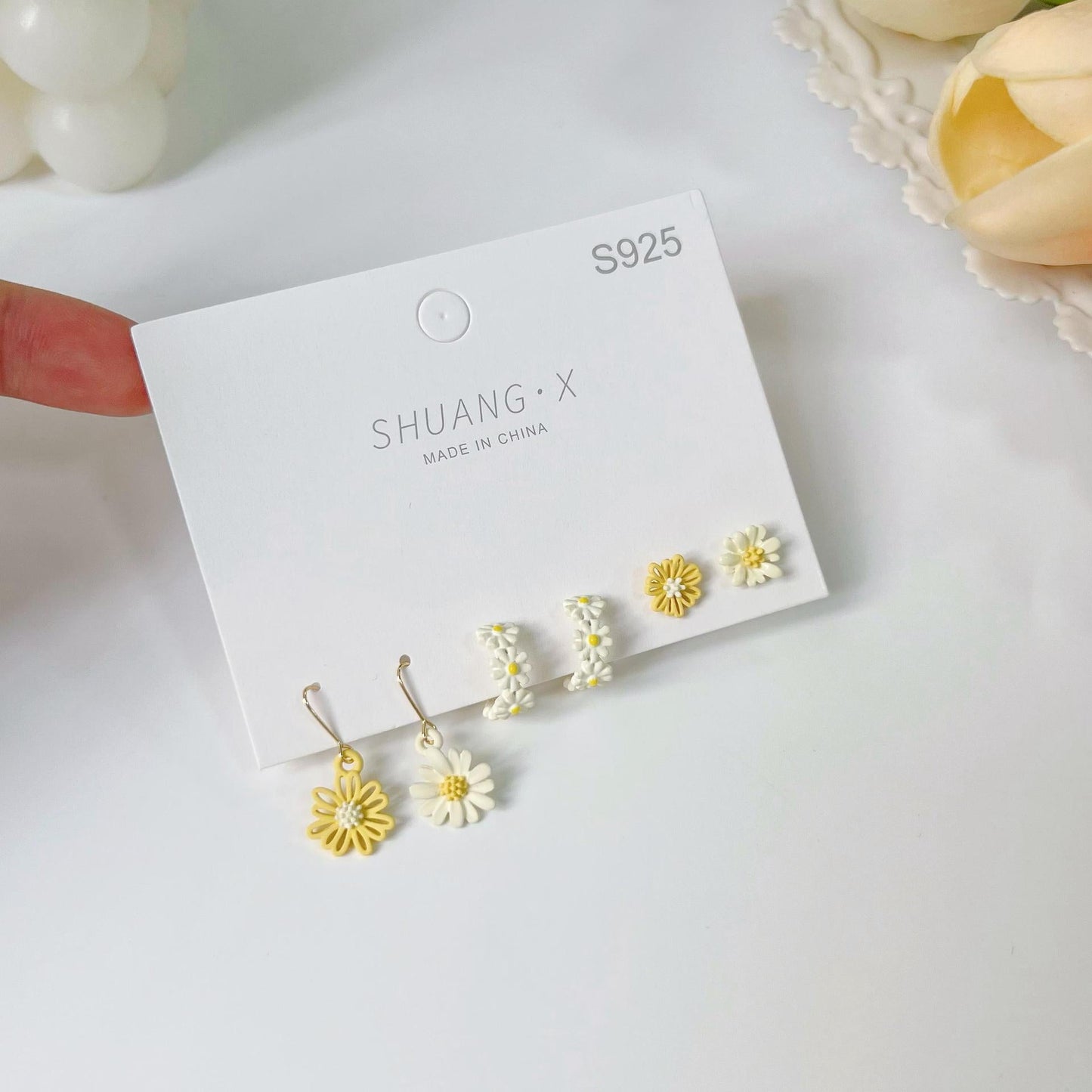 Three-piece Set Fresh Graceful Flowers Ear Mori Earrings