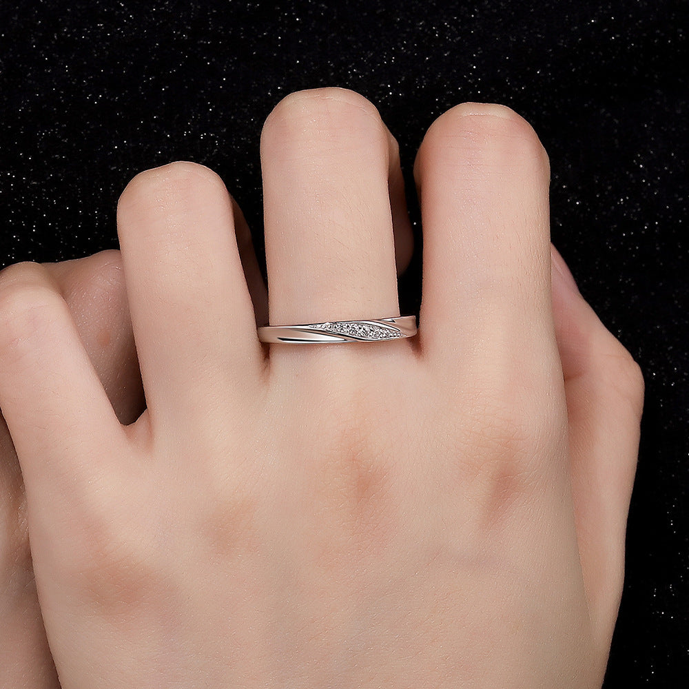 Sier Love Simple Wave Texture Valentine's Rings