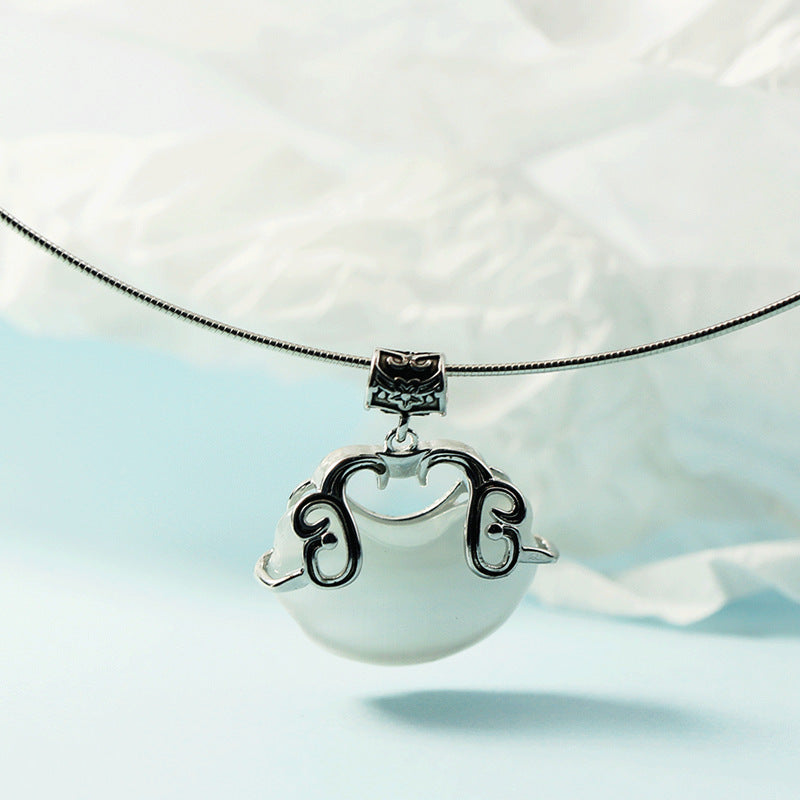 Retro Longevity Lock Pendant Ethnic Style Chalcedony Opal Necklaces