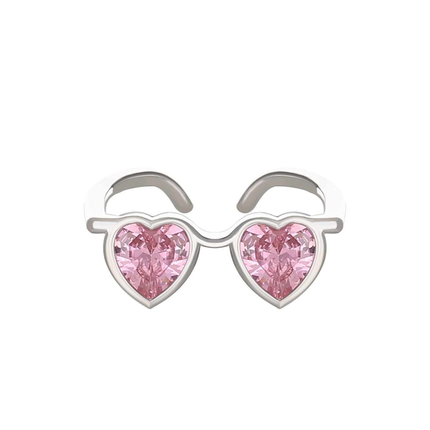 Pink Heart-shaped Glasses Fashion Creative Design Rings
