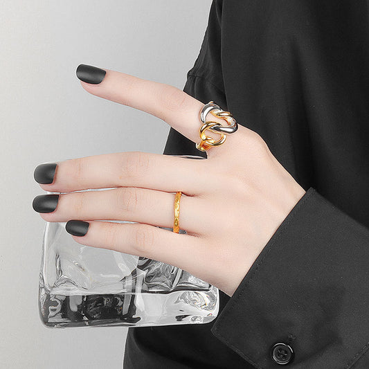 Exaggerated Two-color Woven Chain Open Design Rings
