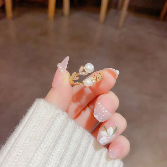 Women's Inlaid Zircon Fresh Water Open-end Pearl Rings