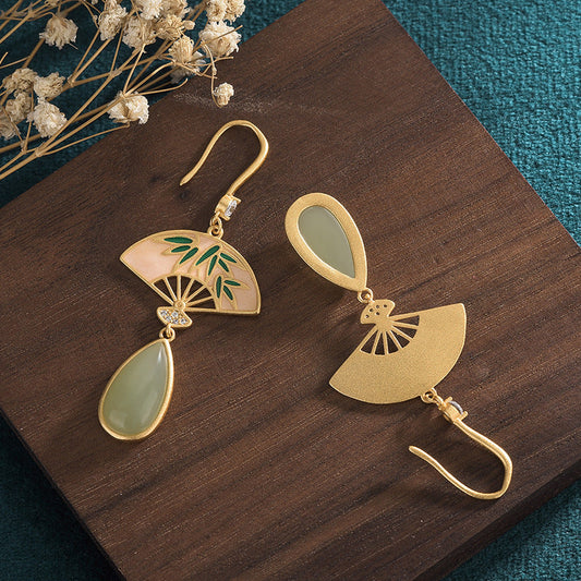 Ancient Gold-plated Enamel Color Court Circular Fan Earrings