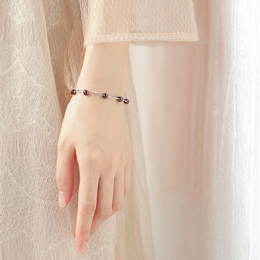 Sterling Sier Garnet Female Fresh Mori Bracelets