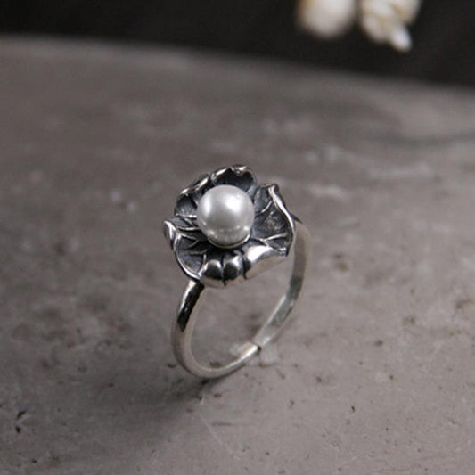Women's Thai Sier Court Artistic Vintage Lotus Rings