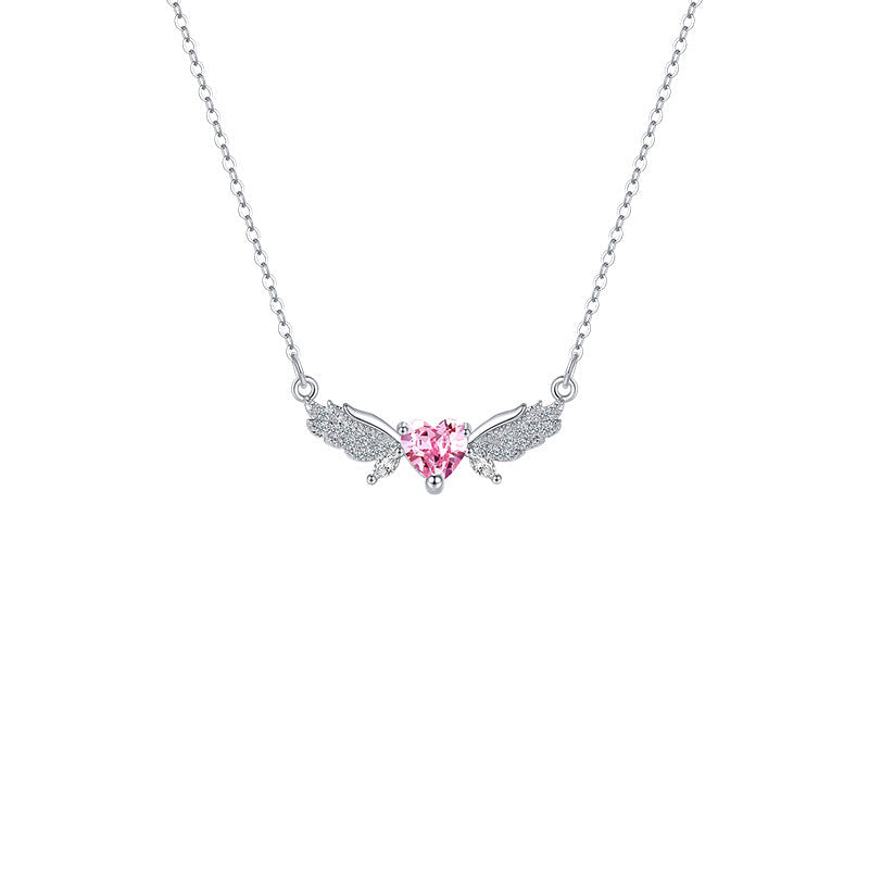 Inlaid Pink Diamond Love Design Angel Clavicle Necklaces
