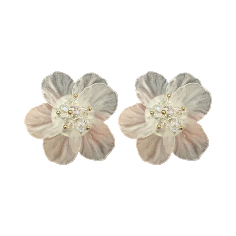 Style Exaggerated Temperamental Flower Crystal Petal Earrings