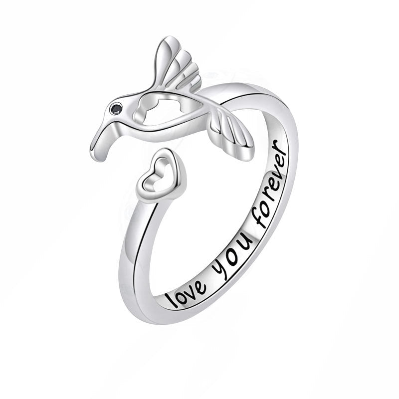 Simple Personality Hummingbird Heart-shaped Opening Cold Style Rings