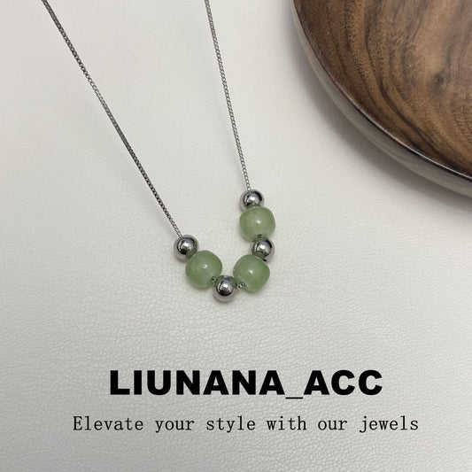 Women's Lucky Beads Imitation Jade Sweater Chain Necklaces