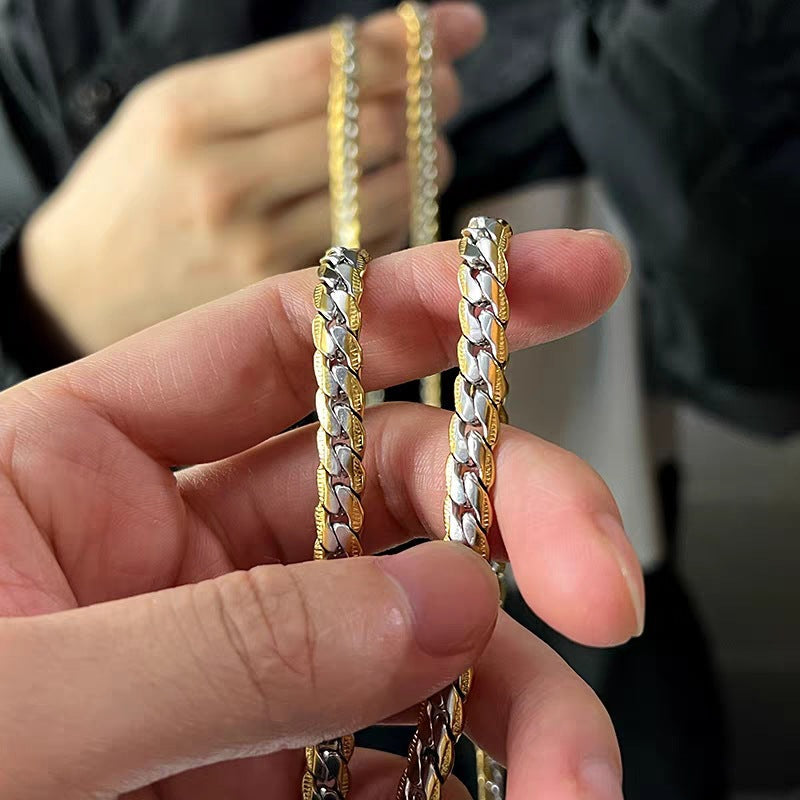 Men's Embossed Cuban Link Chain Fashion Design Clavicle Titanium Necklaces