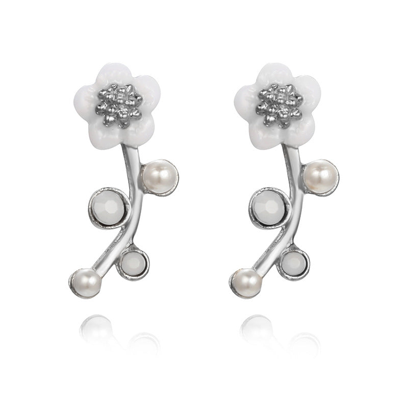 Women's Flower Pearl Gold And Sier Small Earrings