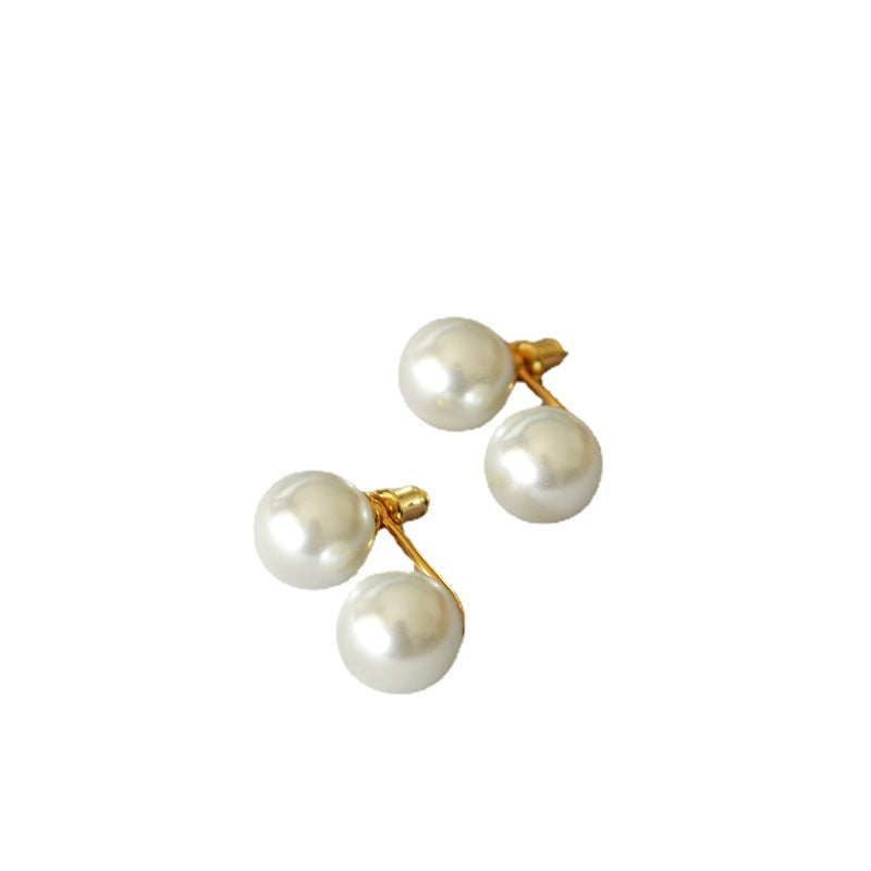 Women's Style Chic Elegant Double Pearl Detachable Sier Pin Earrings