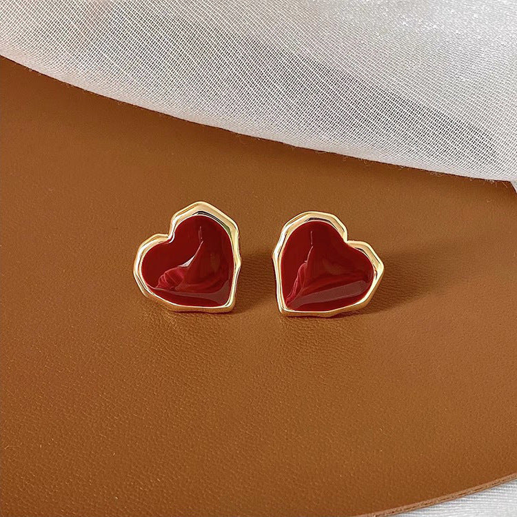 Women's Red Drop Oil Love Metal For Earrings