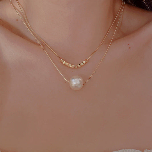 Women's Elegant Gold Cotton Pearl Design Simple Fashion Twin Clavicle Necklaces