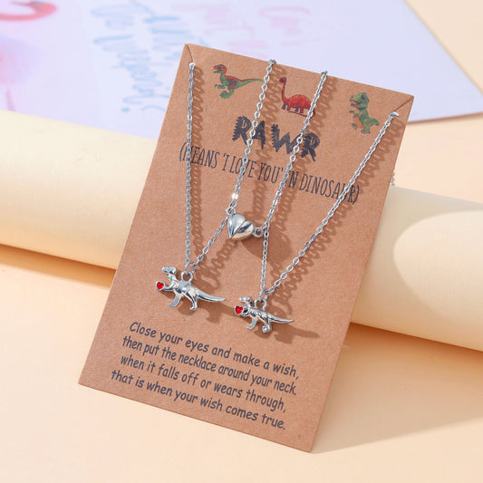 Alloy 3d Little Dinosaur Heart-shaped Magnetic Buckle Couple Necklaces