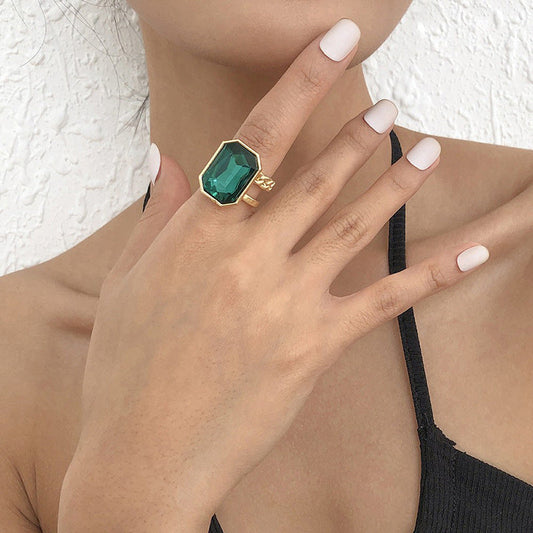 Square Gemstone Female Temperament Personality Retro Rings