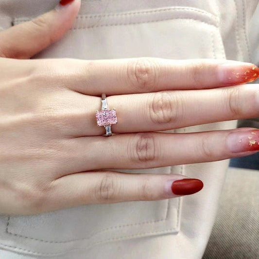Pillow Square Pink Diamond Zircon Valentine's Rings